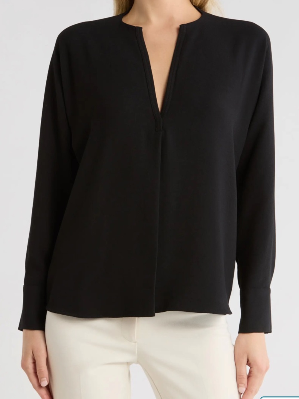 Black V‑Neck Long Sleeve Women's Top